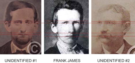 Comparison photo of Frank James and unidentified men